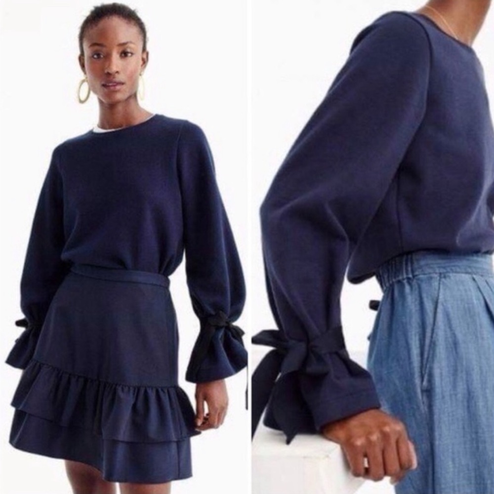 J. Crew Navy Blue Bow Tie Sleeve Sweater Top Blouse Small